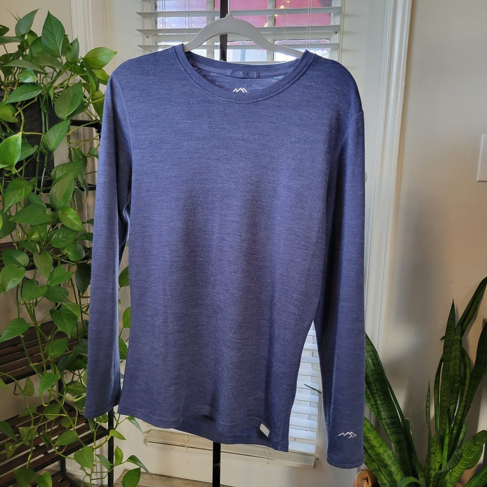 Merino.tech Mens 100% Superfine Merino Wool 250 Base Layer Top Blue Medium
